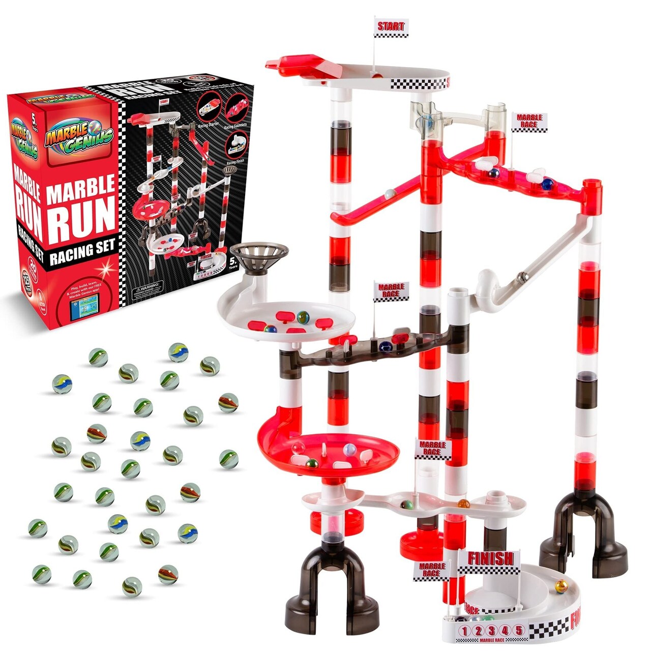 Marble Genius Marble Run Racing Set: 125-Piece Marble Run Racing Set Toys for Kids, Marbles Maze Tower Building Blocks, Marbles Race Track Rolling Game, Educational Learning STEM Toy Gift